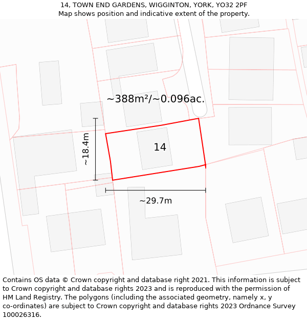 14, TOWN END GARDENS, WIGGINTON, YORK, YO32 2PF: Plot and title map