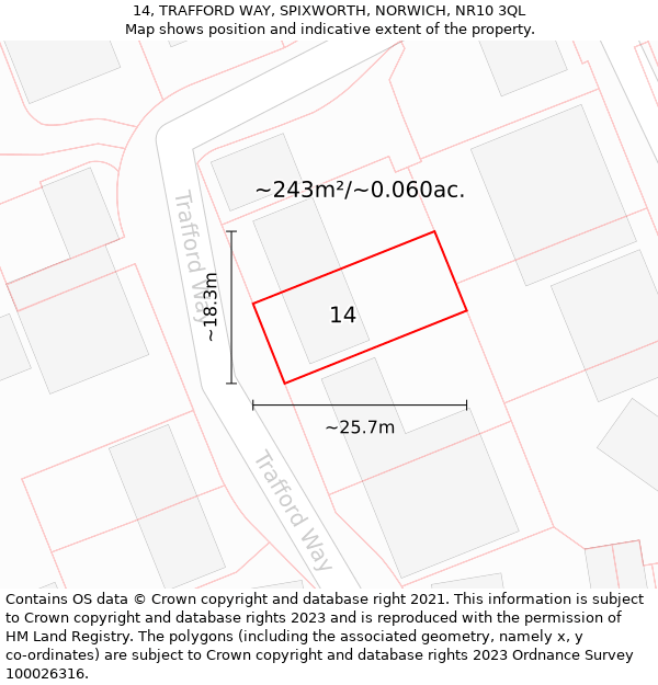 14, TRAFFORD WAY, SPIXWORTH, NORWICH, NR10 3QL: Plot and title map