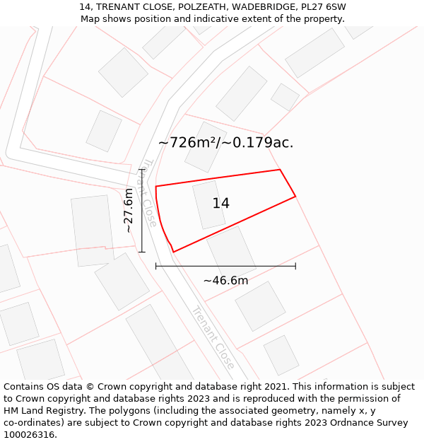 14, TRENANT CLOSE, POLZEATH, WADEBRIDGE, PL27 6SW: Plot and title map