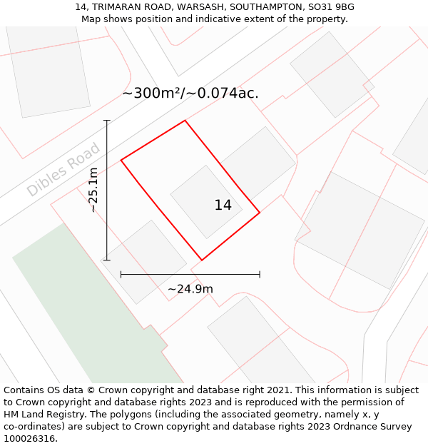 14, TRIMARAN ROAD, WARSASH, SOUTHAMPTON, SO31 9BG: Plot and title map