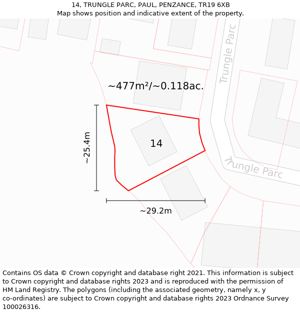 14, TRUNGLE PARC, PAUL, PENZANCE, TR19 6XB: Plot and title map