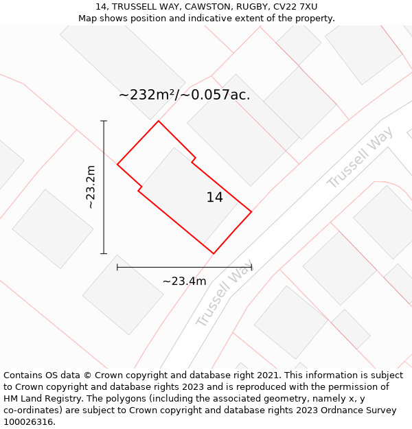 14, TRUSSELL WAY, CAWSTON, RUGBY, CV22 7XU: Plot and title map