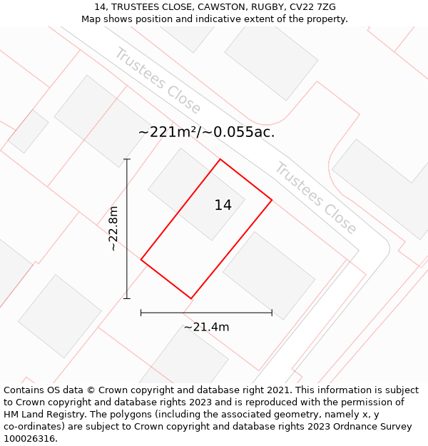 14, TRUSTEES CLOSE, CAWSTON, RUGBY, CV22 7ZG: Plot and title map