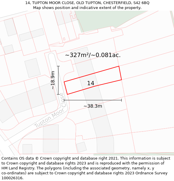 14, TUPTON MOOR CLOSE, OLD TUPTON, CHESTERFIELD, S42 6BQ: Plot and title map