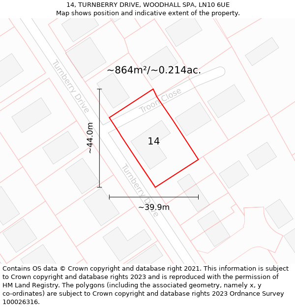 14, TURNBERRY DRIVE, WOODHALL SPA, LN10 6UE: Plot and title map