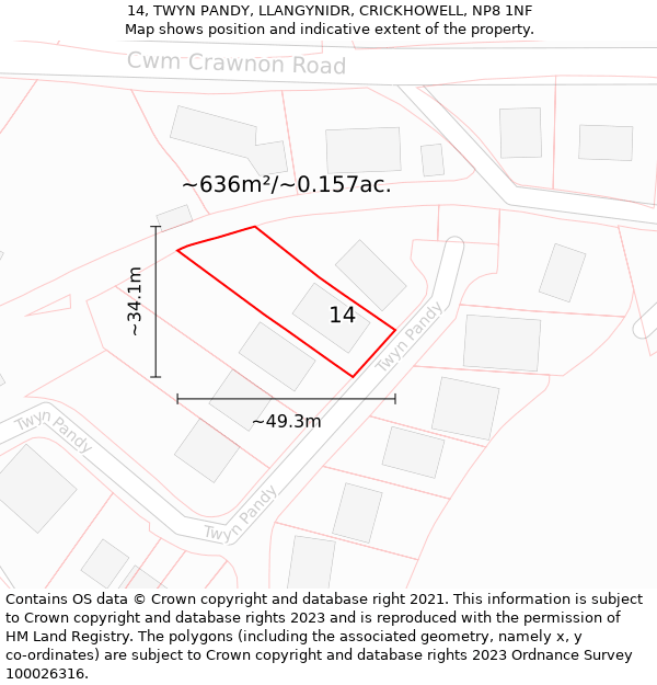 14, TWYN PANDY, LLANGYNIDR, CRICKHOWELL, NP8 1NF: Plot and title map