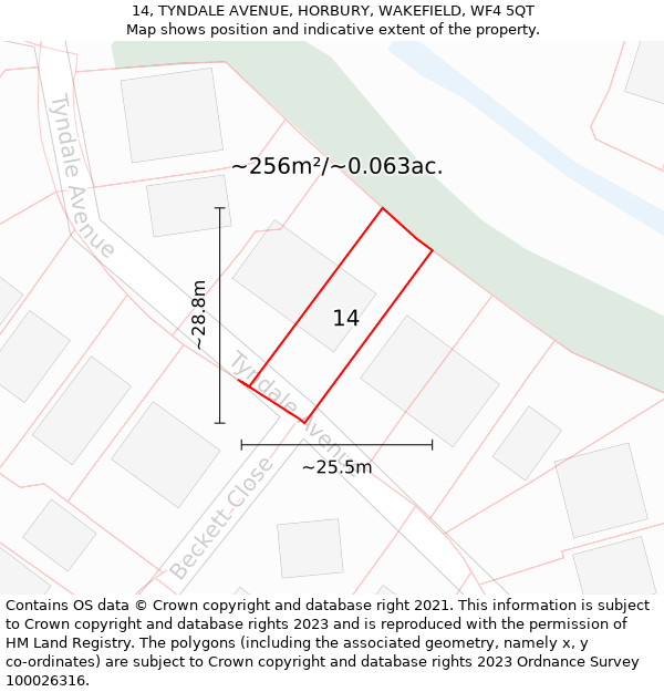 14, TYNDALE AVENUE, HORBURY, WAKEFIELD, WF4 5QT: Plot and title map