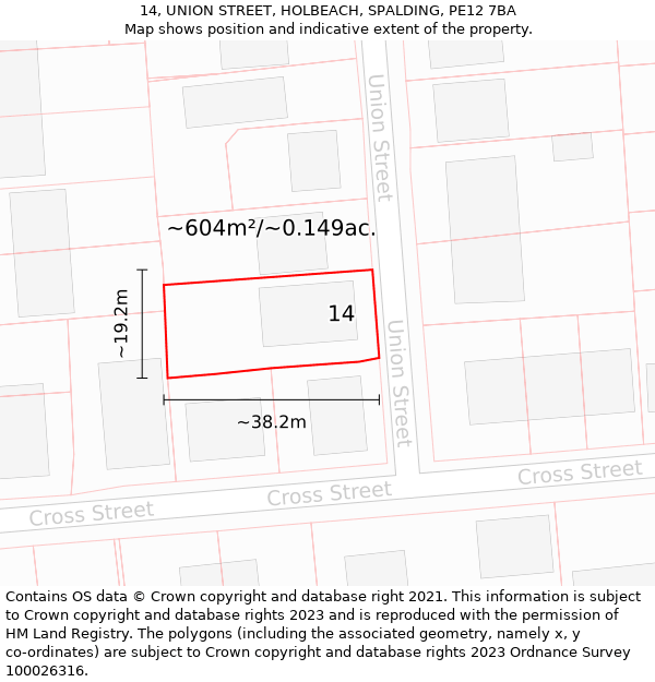 14, UNION STREET, HOLBEACH, SPALDING, PE12 7BA: Plot and title map