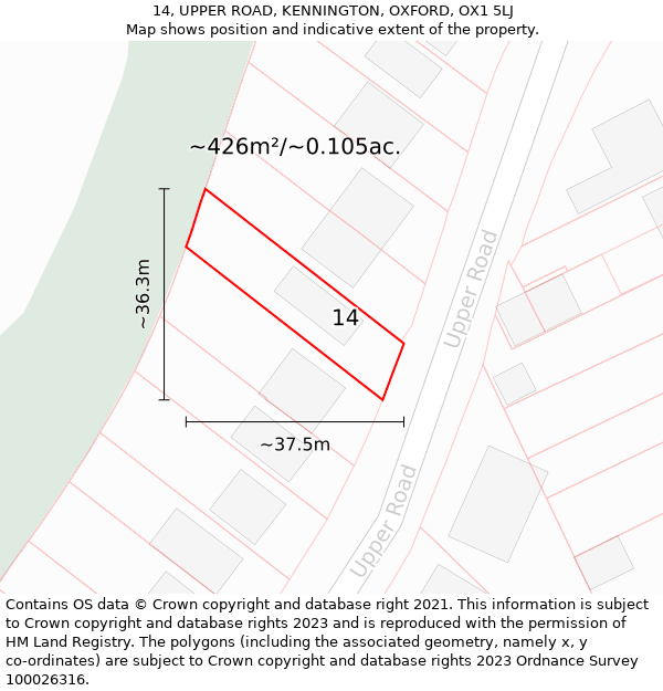 14, UPPER ROAD, KENNINGTON, OXFORD, OX1 5LJ: Plot and title map