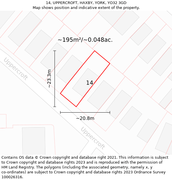 14, UPPERCROFT, HAXBY, YORK, YO32 3GD: Plot and title map