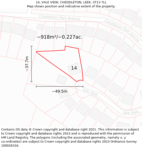 14, VALE VIEW, CHEDDLETON, LEEK, ST13 7LL: Plot and title map