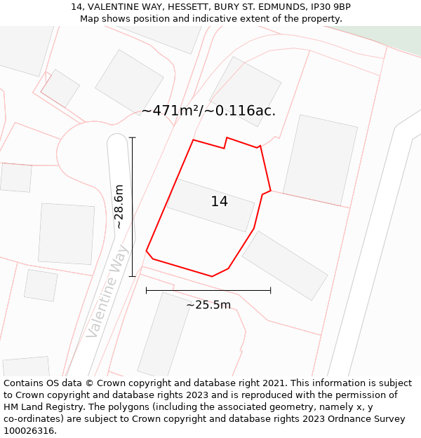 14, VALENTINE WAY, HESSETT, BURY ST. EDMUNDS, IP30 9BP: Plot and title map