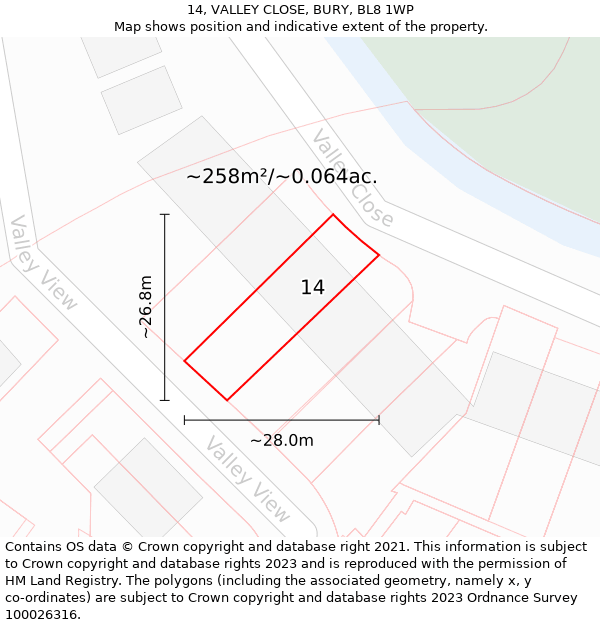 14, VALLEY CLOSE, BURY, BL8 1WP: Plot and title map