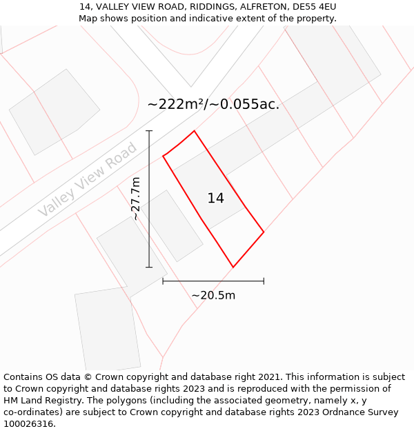 14, VALLEY VIEW ROAD, RIDDINGS, ALFRETON, DE55 4EU: Plot and title map