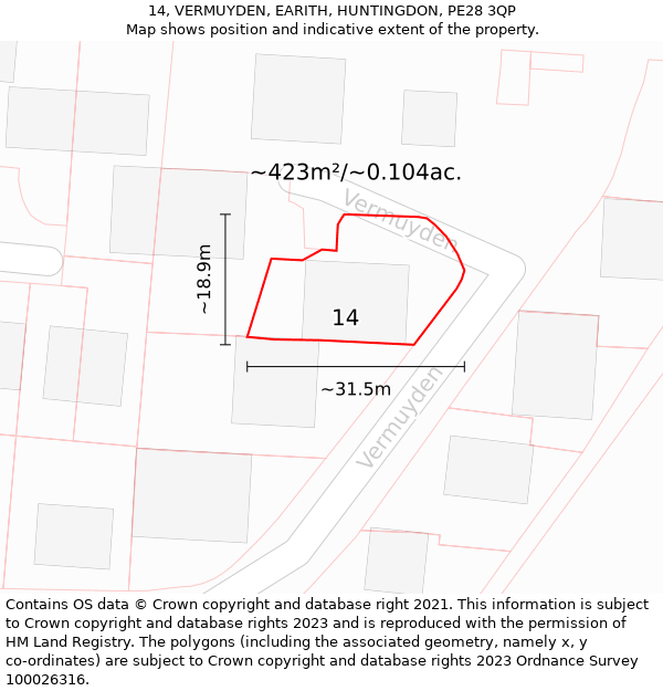 14, VERMUYDEN, EARITH, HUNTINGDON, PE28 3QP: Plot and title map