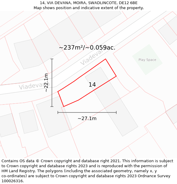 14, VIA DEVANA, MOIRA, SWADLINCOTE, DE12 6BE: Plot and title map