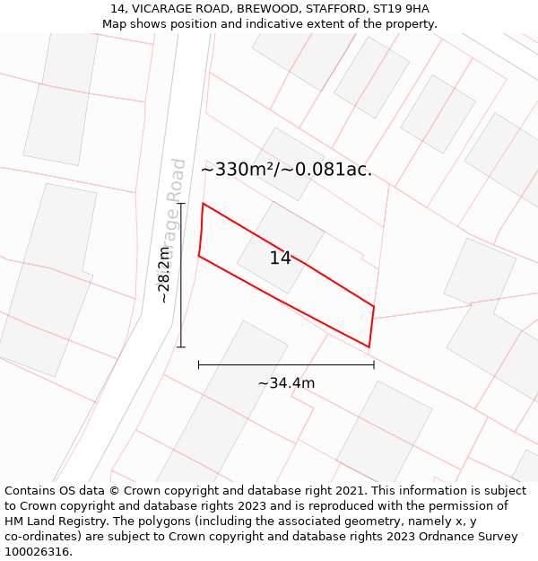 14, VICARAGE ROAD, BREWOOD, STAFFORD, ST19 9HA: Plot and title map