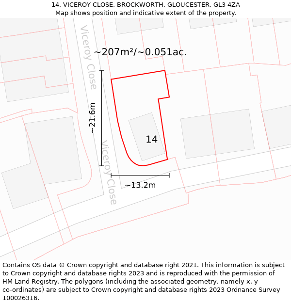 14, VICEROY CLOSE, BROCKWORTH, GLOUCESTER, GL3 4ZA: Plot and title map