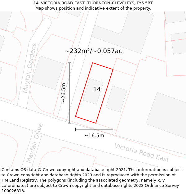 14, VICTORIA ROAD EAST, THORNTON-CLEVELEYS, FY5 5BT: Plot and title map