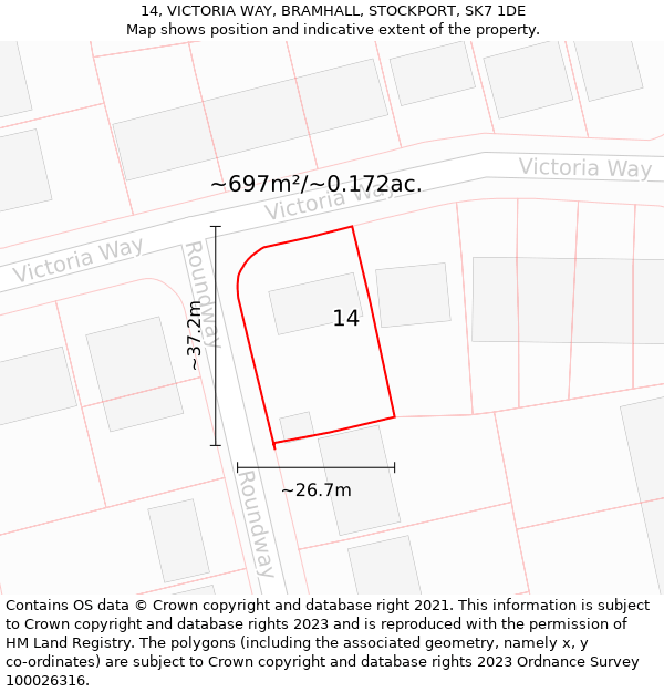 14, VICTORIA WAY, BRAMHALL, STOCKPORT, SK7 1DE: Plot and title map