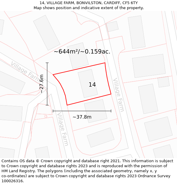 14, VILLAGE FARM, BONVILSTON, CARDIFF, CF5 6TY: Plot and title map