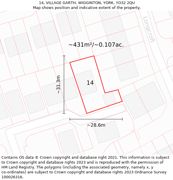 14, VILLAGE GARTH, WIGGINTON, YORK, YO32 2QU: Plot and title map