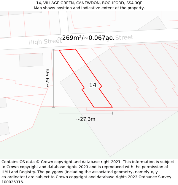 14, VILLAGE GREEN, CANEWDON, ROCHFORD, SS4 3QF: Plot and title map