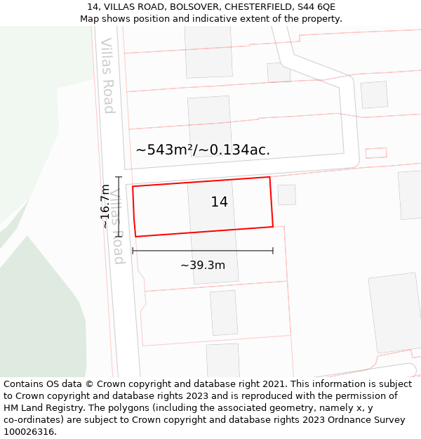 14, VILLAS ROAD, BOLSOVER, CHESTERFIELD, S44 6QE: Plot and title map