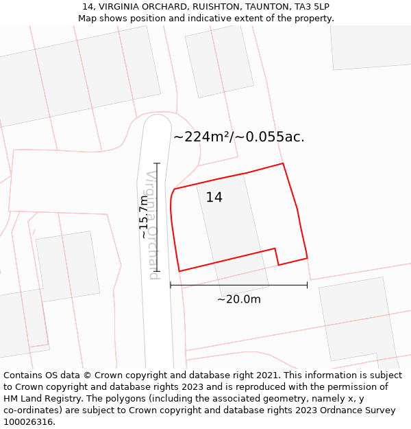 14, VIRGINIA ORCHARD, RUISHTON, TAUNTON, TA3 5LP: Plot and title map