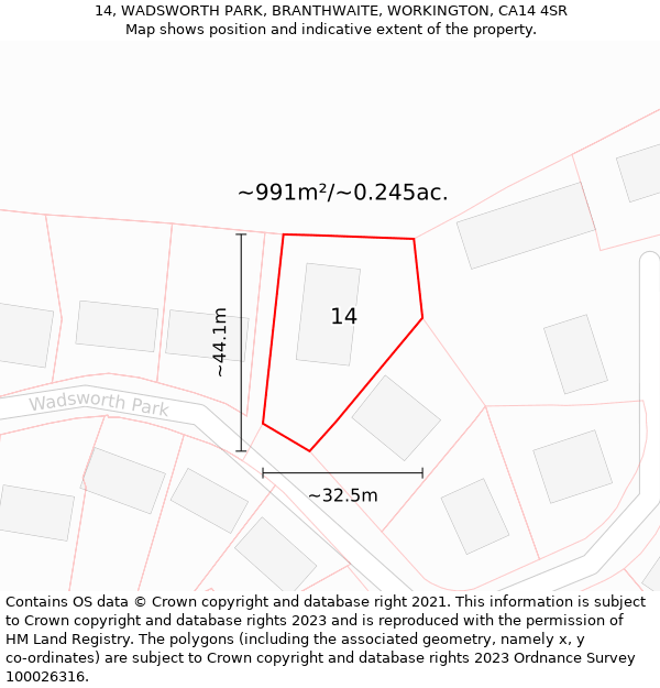 14, WADSWORTH PARK, BRANTHWAITE, WORKINGTON, CA14 4SR: Plot and title map