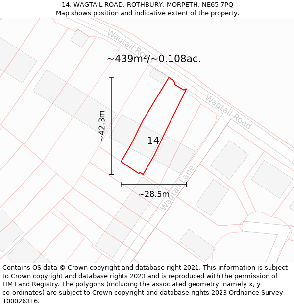 14, WAGTAIL ROAD, ROTHBURY, MORPETH, NE65 7PQ: Plot and title map