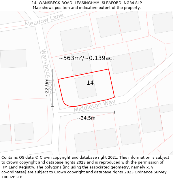 14, WANSBECK ROAD, LEASINGHAM, SLEAFORD, NG34 8LP: Plot and title map