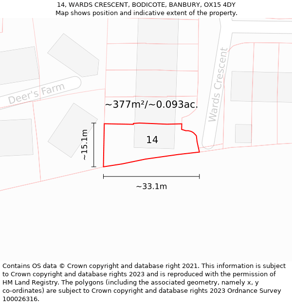 14, WARDS CRESCENT, BODICOTE, BANBURY, OX15 4DY: Plot and title map