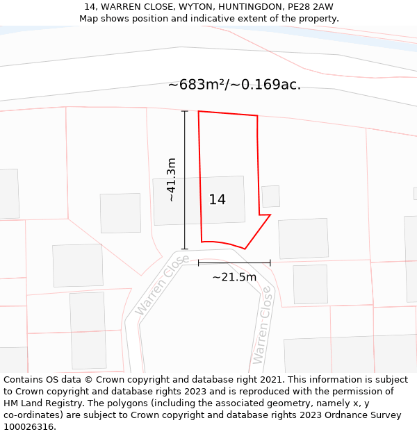 14, WARREN CLOSE, WYTON, HUNTINGDON, PE28 2AW: Plot and title map