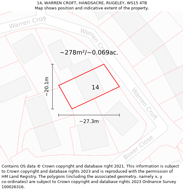 14, WARREN CROFT, HANDSACRE, RUGELEY, WS15 4TB: Plot and title map