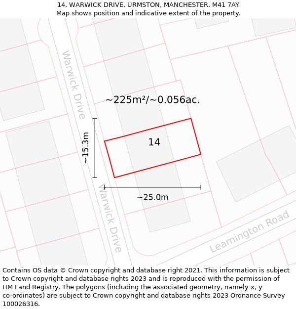 14, WARWICK DRIVE, URMSTON, MANCHESTER, M41 7AY: Plot and title map