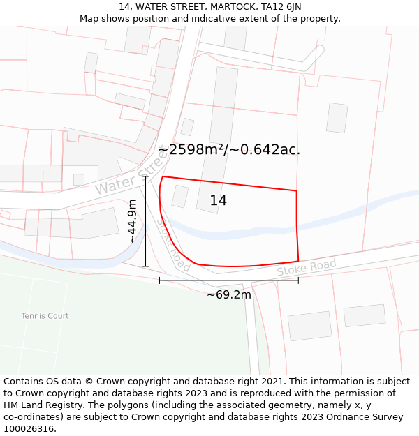 14, WATER STREET, MARTOCK, TA12 6JN: Plot and title map