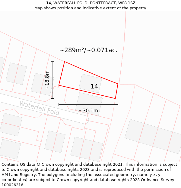 14, WATERFALL FOLD, PONTEFRACT, WF8 1SZ: Plot and title map