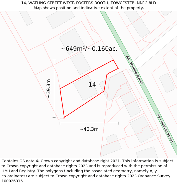 14, WATLING STREET WEST, FOSTERS BOOTH, TOWCESTER, NN12 8LD: Plot and title map