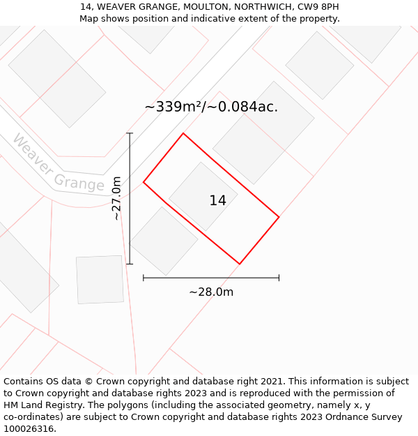 14, WEAVER GRANGE, MOULTON, NORTHWICH, CW9 8PH: Plot and title map