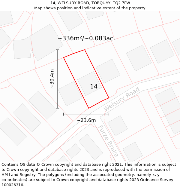 14, WELSURY ROAD, TORQUAY, TQ2 7FW: Plot and title map