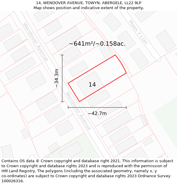 14, WENDOVER AVENUE, TOWYN, ABERGELE, LL22 9LP: Plot and title map