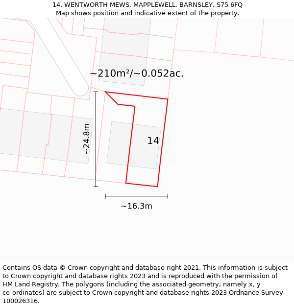 14, WENTWORTH MEWS, MAPPLEWELL, BARNSLEY, S75 6FQ: Plot and title map