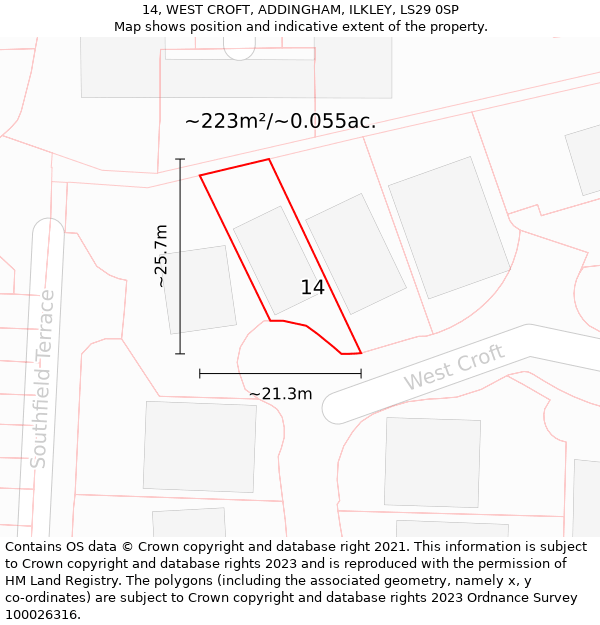 14, WEST CROFT, ADDINGHAM, ILKLEY, LS29 0SP: Plot and title map