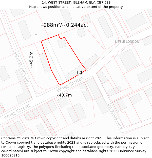 14, WEST STREET, ISLEHAM, ELY, CB7 5SB: Plot and title map