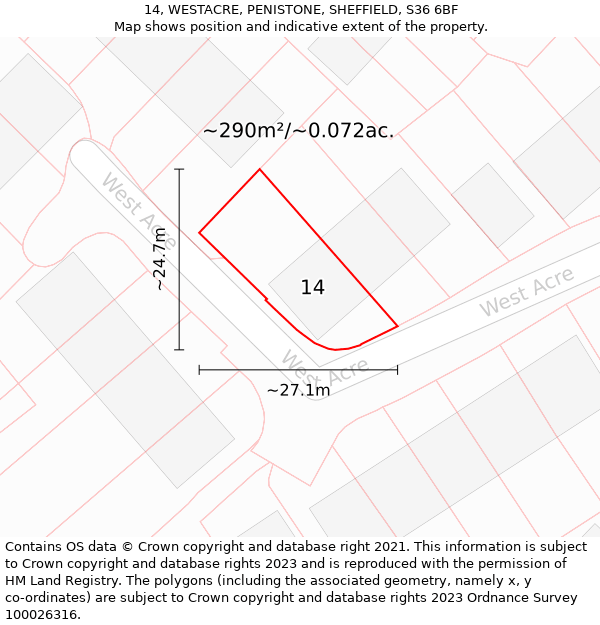 14, WESTACRE, PENISTONE, SHEFFIELD, S36 6BF: Plot and title map