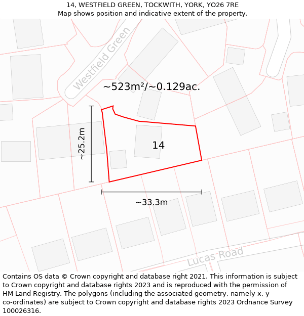 14, WESTFIELD GREEN, TOCKWITH, YORK, YO26 7RE: Plot and title map