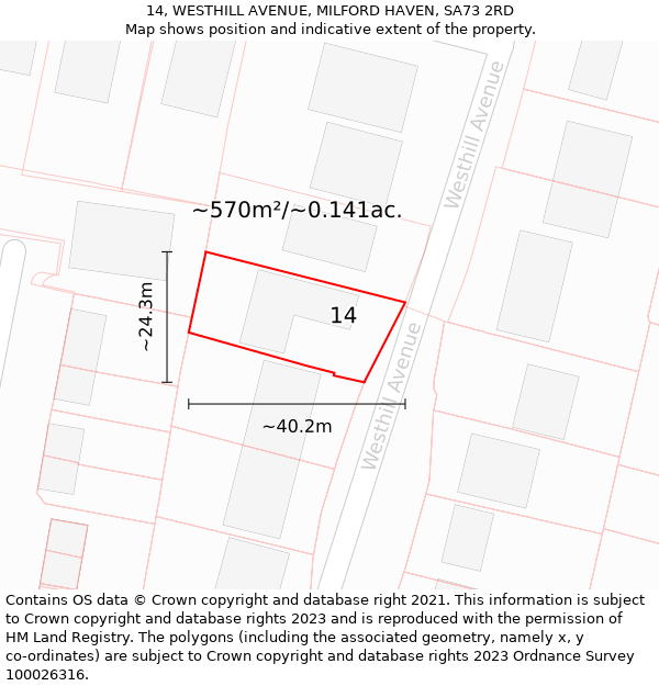 14, WESTHILL AVENUE, MILFORD HAVEN, SA73 2RD: Plot and title map