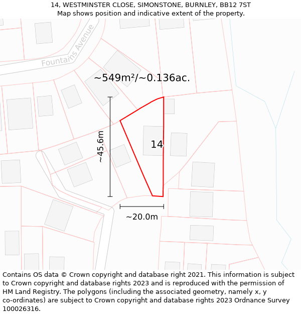 14, WESTMINSTER CLOSE, SIMONSTONE, BURNLEY, BB12 7ST: Plot and title map