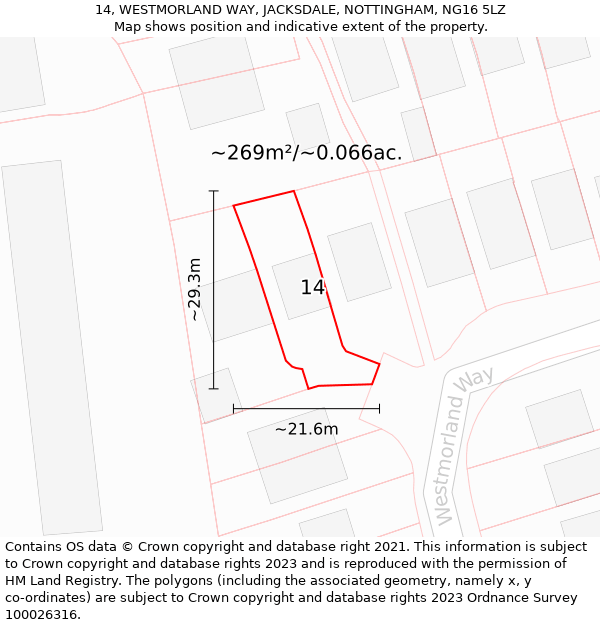 14, WESTMORLAND WAY, JACKSDALE, NOTTINGHAM, NG16 5LZ: Plot and title map